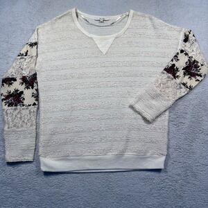 Miss Me Floral Lace Sleeve Top Women's Small Textured‎ Knit Pullover Sweater
